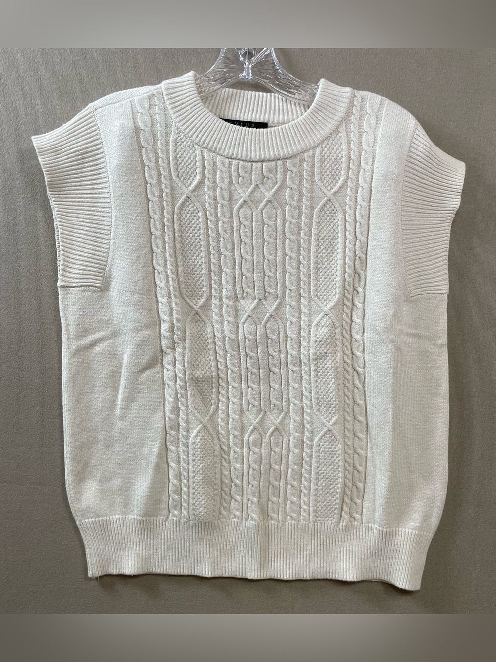 Cyrus Sweater Vest Womens M Ivory Cable Knit Crewneck Relaxed Stretch Knit